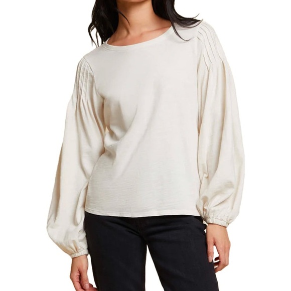 Nation LTD Sabine Cream Puff Sleeve Long Sleeve Tee Crewneck Shirt Size Small - Picture 1 of 12